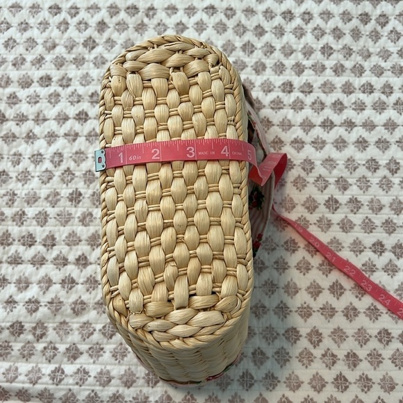 Laura Ashley Vintage Straw Tote Shoulder Bag Pink White Floral Stripe Bow Detail - Picture 7 of 17